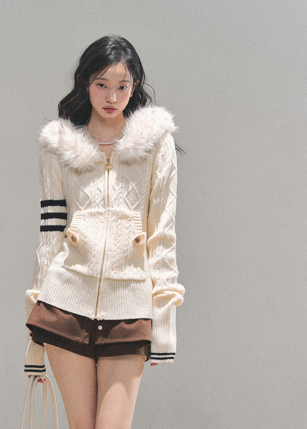 winter knit hoodie, faux fur collar sweater, Korean style knit top, AOMALM sweater, cable knit jacket women, fluffy hood knitwear, warm winter top, feminine winter fashion, Korean girly style sweater, long sleeve knit hoodie, cute winter outfits women, fur trim hood jacket, cozy knit zip sweater, soft cable knit top, trendy winter Korean fashion, warm knit hoodie women, faux fur winter clothing, elegant knit jacket