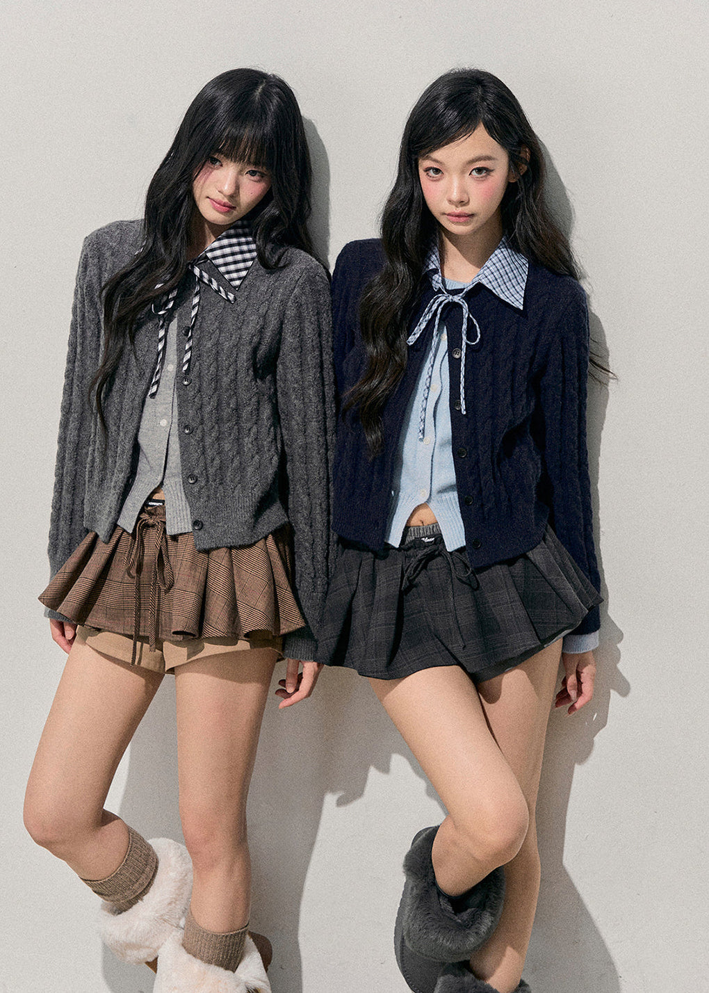 korean knit cardigan, faux two piece sweater, twist knitted cardigan, contrast collar cardigan, gingham collar knit, layered look sweater, winter korean fashion top, cable knit cardigan women, aomalm cardigan, preppy korean style sweater, winter knitwear women, soft feminine knit top, cute korean cardigan outfit, warm winter sweater women, korean fashion 2025, layered cardigan women, knitted tops winter, aesthetic korean clothing, long sleeve knit cardigan, preppy knit top, girly winter outfit, stylish knit