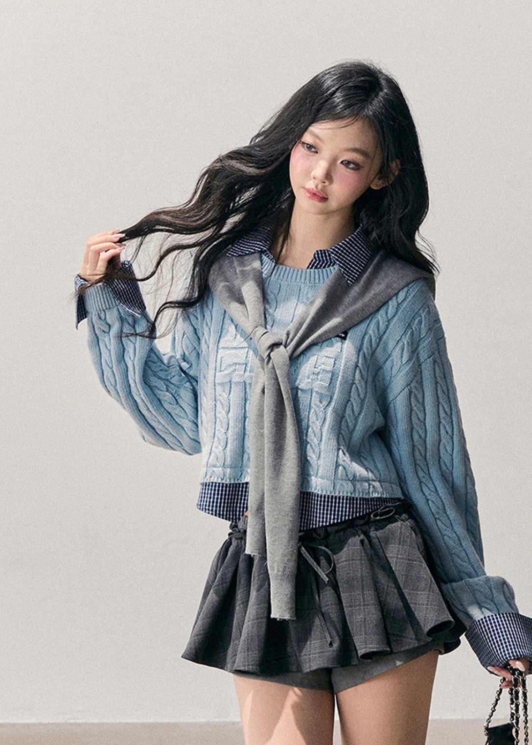 AOMALM knit top, Korean style sweater, faux layered knit, polo collar sweater, plaid collar top, women winter knitwear, soft feminine sweater, preppy Korean top, fall winter sweater women, slim knit top, casual Korean fashion, layered look sweater, aesthetic knit top, women long sleeve knit, Korean preppy style, everyday knitwear, soft wool touch sweater