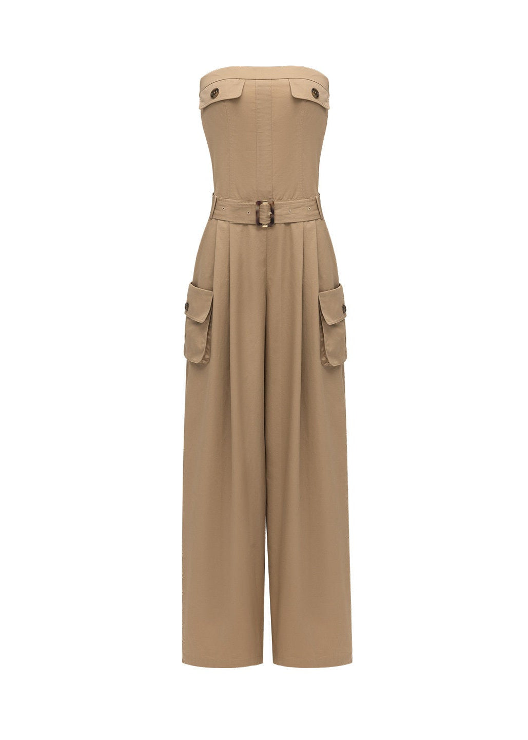 cargo jumpsuit women, strapless jumpsuit women, bandeau jumpsuit, utility jumpsuit women, wide leg jumpsuit women, summer jumpsuit outfit women, beige jumpsuit women, modern minimal outfit women, street style jumpsuit women, fashion forward jumpsuit, elevated casual outfit women, one piece outfit women, trendy cargo outfit women, chic summer jumpsuit, stylish utility outfit