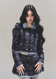 Proust Blue set, plaid suit set, collegiate jacket women, winter plaid skirt set, Korean two-piece outfit, AOMALM suit set, academic style outfit, Korean winter fashion, plaid mini skirt, tailored winter jacket, K-fashion set, blue plaid outfit, elegant winter outfit women, campus style clothing, wool blend jacket women, date outfit winter, Korean street style, cute two-piece set, winter feminine fashion, plaid matching set