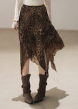 Leopard pleated midi skirt with irregular hem