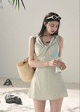 French-inspired green A-line dress for summer
