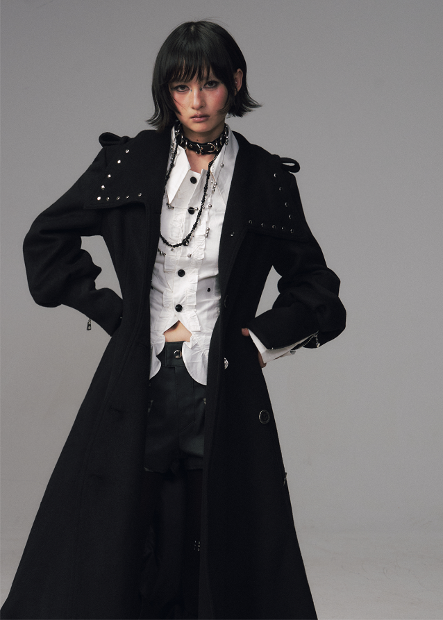 edgy long wool coat women
black A-line winter coat
punk dark aesthetic coat
Frustration Garden coat
waist cinched wool silhouette coat
long black gothic coat women
oversized structured wool trench
winter streetwear long coat
dark fashion outerwear
y2k grunge long jacket
