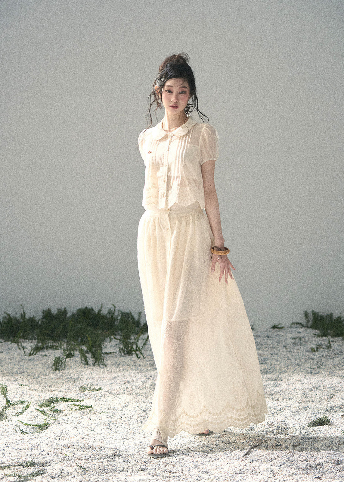 aomalm set, lace two piece set, french blouse skirt set, korean feminine set, lyocell skirt set, romantic summer outfit, lace blouse and skirt, white two piece set, feminine korean fashion, long skirt set, french garden outfit, summer lace set
