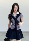 plaid layered top, korean campus top, sweet preppy top, pink plaid shirt top, faux layered blouse, feminine korean fashion top, fragileheart top, summer campus outfit, knit scarf top set, cute preppy summer top, soft girl korean top, honor student style top
