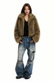 Furry top double zipper fashionable artificial fur short coat