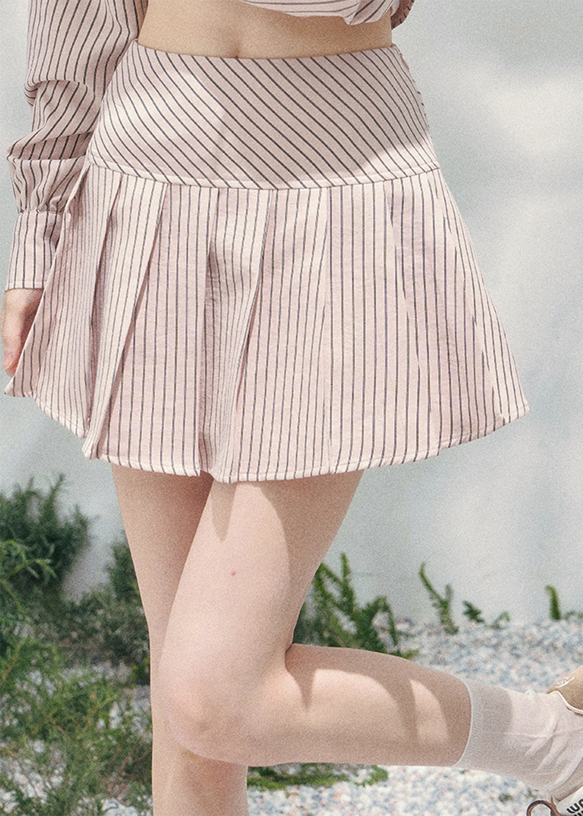 AOMALM striped lace shirt set, French romantic spring outfit, feminine lace stripe blouse women, Korean elegant two piece set, quiet luxury pink twinset, Parisian inspired lace shirt skirt, romantic Korean French aesthetic clothing, soft feminine spring ensemble, delicate lace striped blouse, elegant lightweight spring outfit women, refined luxury womenswear set, romantic pastel shirt skirt outfit, feminine Korean designer inspired clothing, lace detail striped shirt women, luxury spring twinset fashion