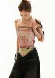Printed strapless scarf top with a tie-back design