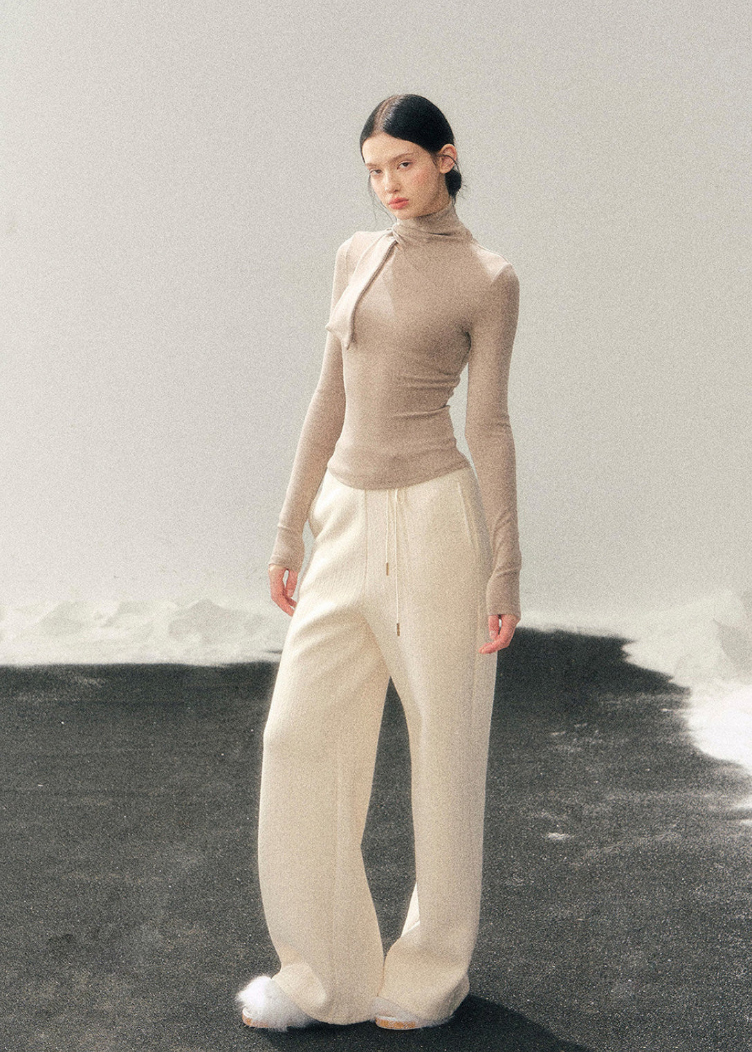 AOMALM semi turtleneck top, women winter base top, slim fit knit shirt, Korean style inner top, feminine long sleeve top, winter layering top women, soft knit turtleneck, minimal Korean fashion, stretch knit base shirt, elegant inner top, women autumn winter top, skin fit knitwear, neutral winter top, daily basic knit top, chic layering essential