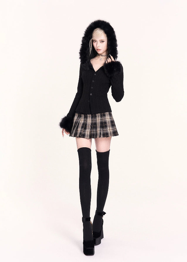 y2k fur collar knit top,
detachable fur hood sweater,
VOCK slim knit cardigan,
millennium style knit jacket,
faux fur trim twist sweater,
y2k girl aesthetic top,
hooded fur knit cardigan,
edgy korean style knit top,
plaid skirt outfit top,
cute winter knitwear women,