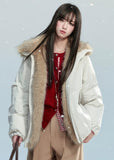 Fragileheart down jacket, fur trim puffer coat, luxury Korean fashion, quiet luxury outerwear, 90 white duck down jacket, eco fur winter coat, pastel noir aesthetic, elegant short puffer, K-fashion 2025, warm feminine outerwear, ivory winter parka, modern Korean fashion, sophisticated down coat, luxury winter womenswear
