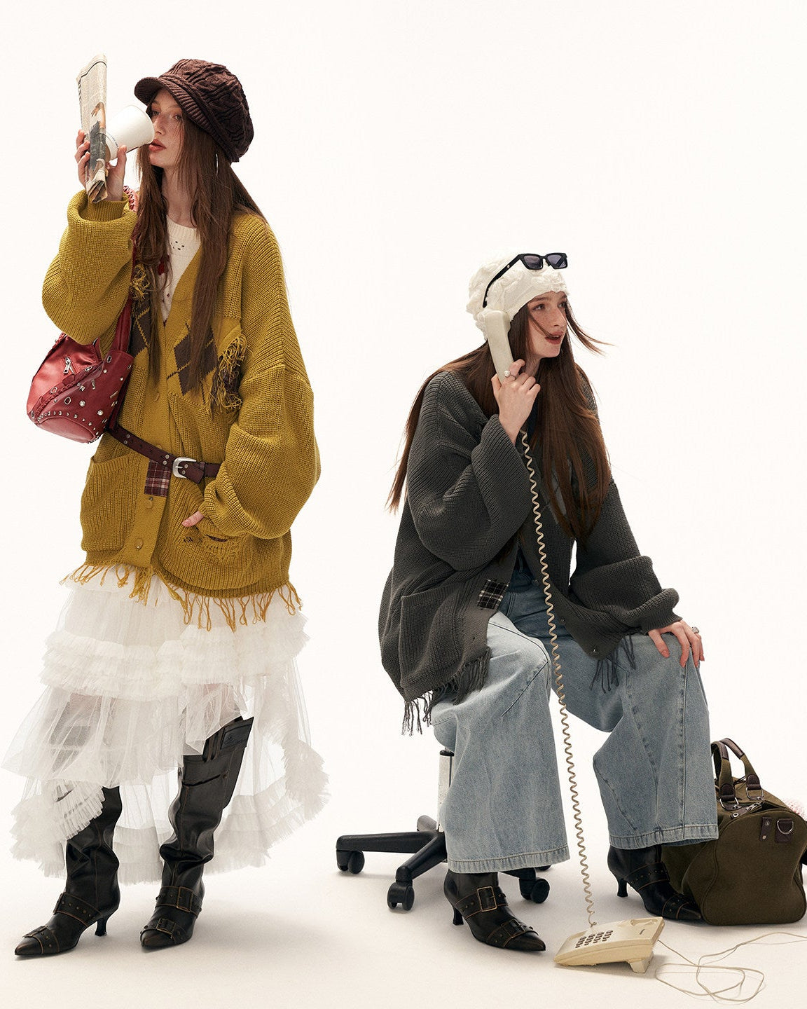fringed knit sweater women, patchwork sweater jacket, y2k oversized knit, loose fit winter sweater, street style knitwear women, premium casual sweater, lazy fit knit top, autumn winter knitwear, trendy fringe sweater, mamc sweater style, oversized street sweater, casual knit jacket women, fashion patch knit, y2k fashion sweater, long sleeve knit top