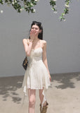 Lightweight jacquard slip mini dress with waist-defining silhouette