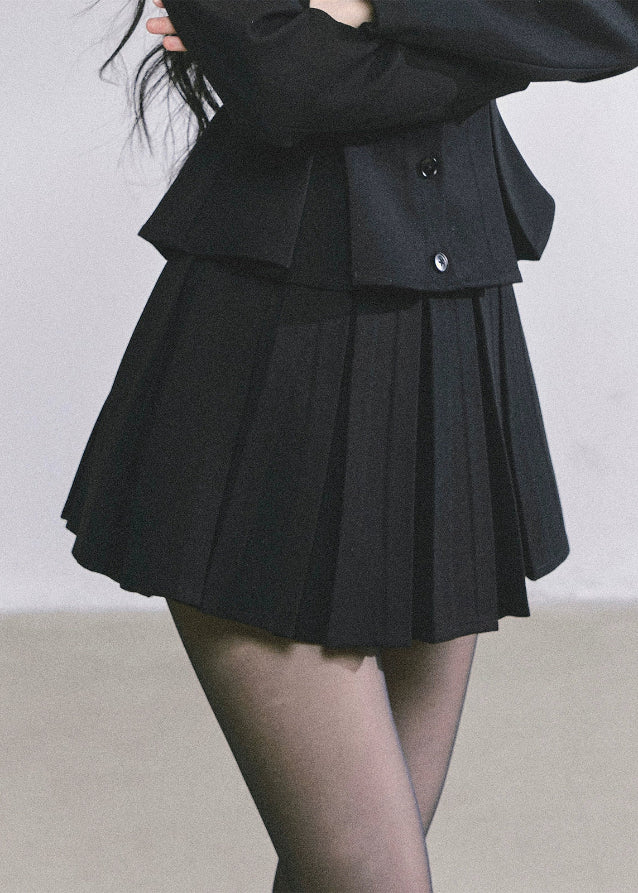 korean pleated skirt set women, korean suit skirt two piece, french style black skirt outfit, seoul chic tailored suit set, korean luxury blazer skirt set, korean elegant black suit outfit, hot girl pleated skirt fashion, modern korean business casual, korean preppy skirt set, french minimalist two piece women, seoul fashion autumn outfit, korean feminine formalwear, black two piece set women, kfashion black pleated skirt, elegant korean office outfit