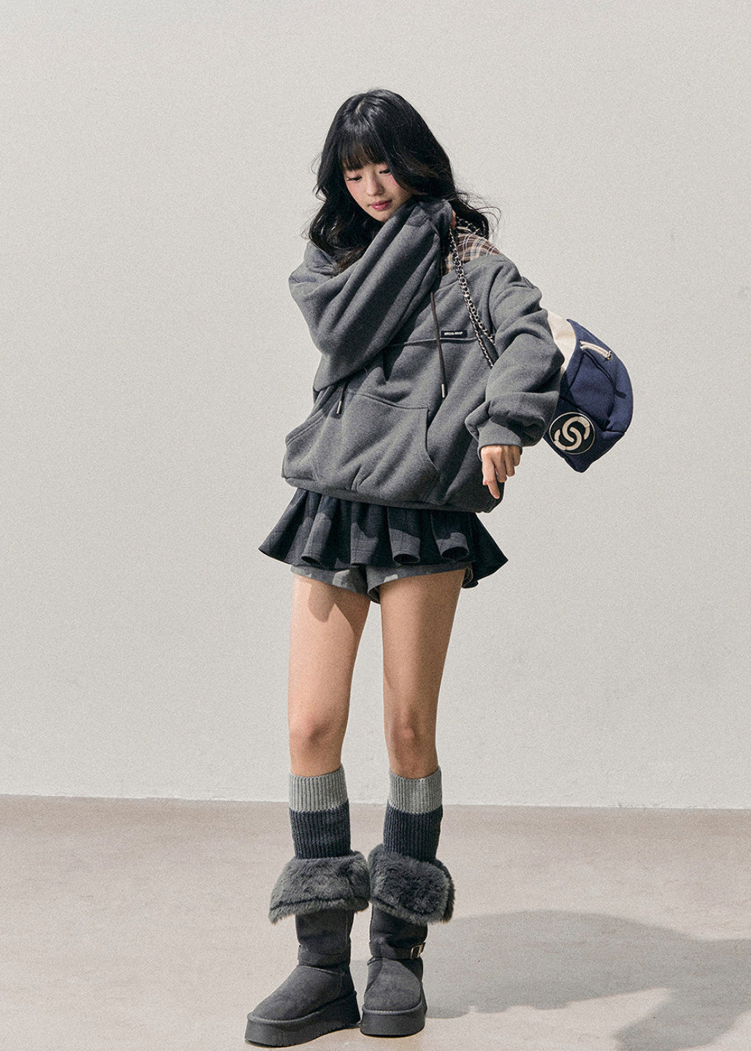 AOMALM hoodie, Korean hoodie women, fake two piece hoodie, plaid hoodie women, oversized sweatshirt, winter hoodie women, Korean casual top, fleece hoodie women, layered hoodie style, soft feminine hoodie, half zip sweatshirt, grey hoodie outfit, winter casual wear women, Korean street fashion hoodie, cozy winter sweatshirt