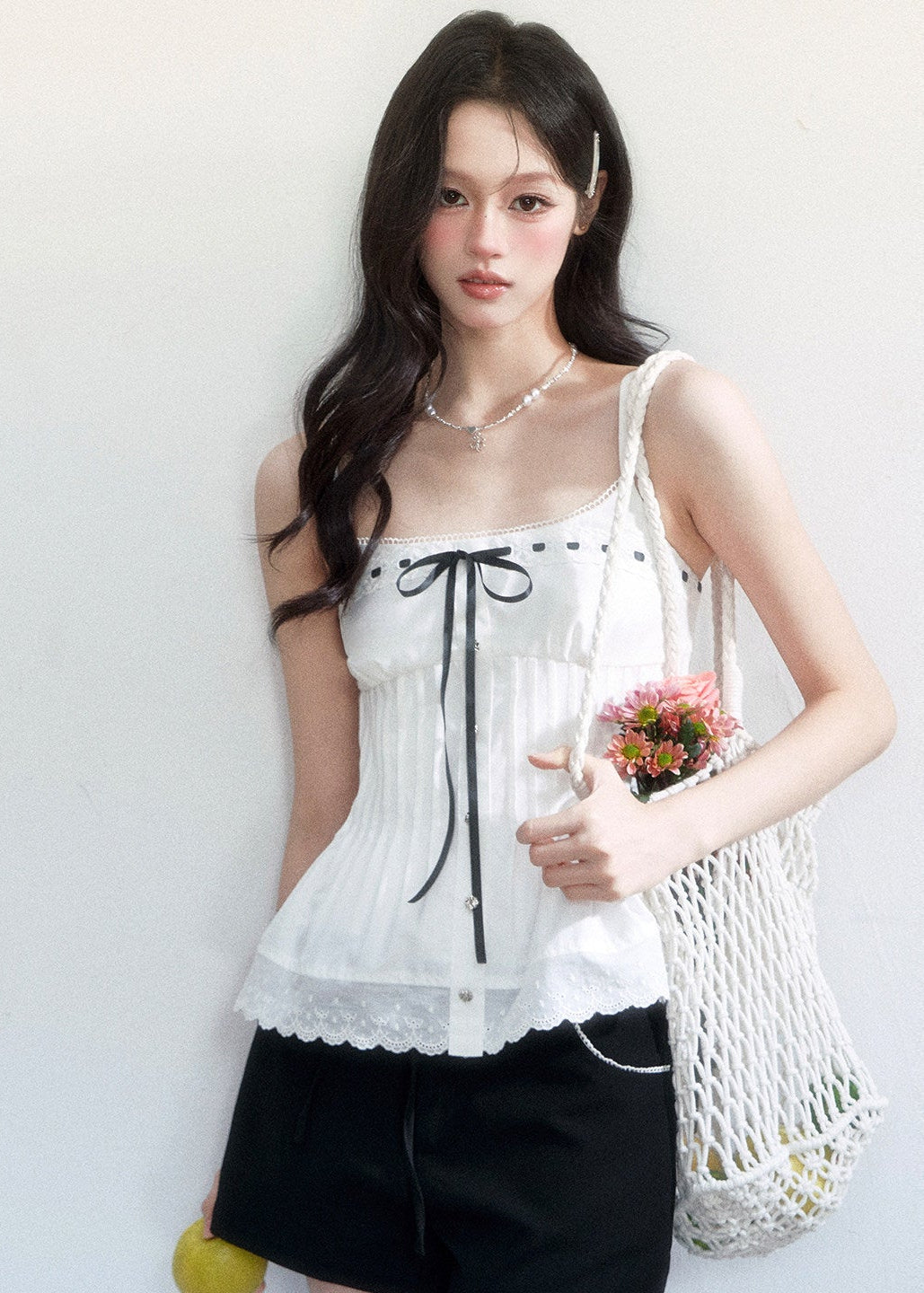 spring brunch outfit, brunch outfit ideas, two piece set women, lace camisole set, korean feminine outfit, coquette outfit, soft girl outfit, layered outfit women, black and white outfit, aesthetic fashion outfit, feminine korean fashion, casual spring outfits women, cute everyday outfit, romantic casual outfit, lightweight summer outfit, stylish two piece outfit, soft aesthetic clothing, date outfit women, trendy korean fashion, delicate feminine outfit

