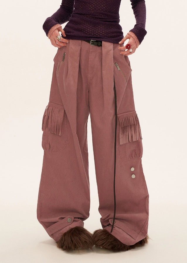fringe pocket corduroy pants, retro corduroy trousers women, loose straight fall pants, american vintage slacks women, fw2025 streetwear pants, wide leg retro cord pants, korean retro fashion women, casual fringe pocket trousers, nowa tokyo vintage street style
