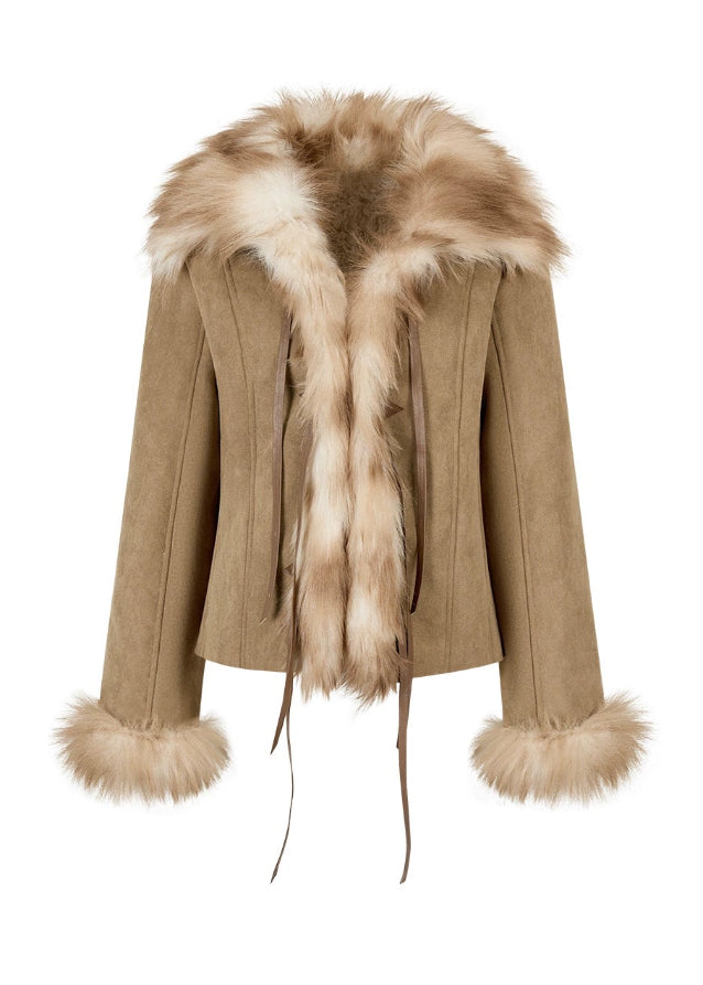 VIAPITTI fur jacket, faux fur shearling coat, heavy winter streetwear, big fur collar jacket, edgy Korean fashion, autumn winter warm coat, industrial street style, rugged faux fur jacket, luxury streetwear women, oversized fur collar coat, K-fashion 2025, warm shearling outerwear, urban grunge jacket, integrated fur winter coat
