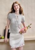 Soft ribbon tie sweater in cream white