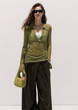 Traces of Moss  V-Neck Wool Knit Pullover