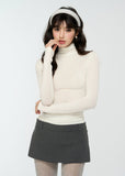 4muggle, lyocell wool turtleneck, slim fit high neck top, thermal base layer, women’s winter knit top, brown turtleneck shirt, supermodel silhouette top, stretchy soft knit, Korean style top, autumn winter layering, hot diamond detail top, second skin fit, chic stylish basics, warm long sleeve top