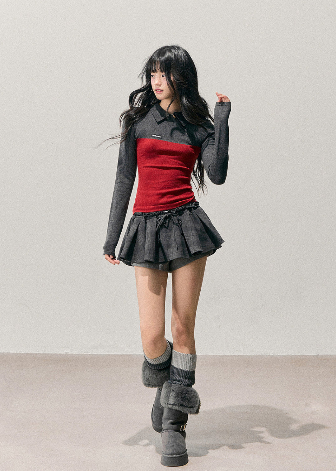 women knit top, slim polo top, long sleeve knit shirt, korean style top, feminine knitwear, autumn winter top, polo collar knit, slimming top women, stretch knit shirt, casual knit top, soft feminine top, layered winter top, everyday knitwear, stylish women top, minimal knit top, korean fashion women, fall winter clothing, waist slimming top, modern knit shirt, chic knit top