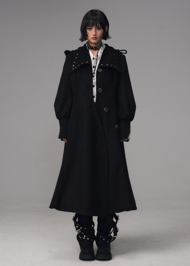 edgy long wool coat women
black A-line winter coat
punk dark aesthetic coat
Frustration Garden coat
waist cinched wool silhouette coat
long black gothic coat women
oversized structured wool trench
winter streetwear long coat
dark fashion outerwear
y2k grunge long jacket
