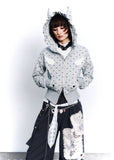 hooded jacket women, cropped hoodie women, polka dot hoodie, grunge outfit women, edgy outfit women, street style hoodie, punk style clothing, y2k edgy outfit, alternative fashion women, zip hoodie women, cropped jacket women, urban streetwear women, statement hoodie women, casual street outfit, rebellious fashion outfit, underground fashion women, dark aesthetic outfit, edgy streetwear women, lightweight jacket women, modern grunge fashion