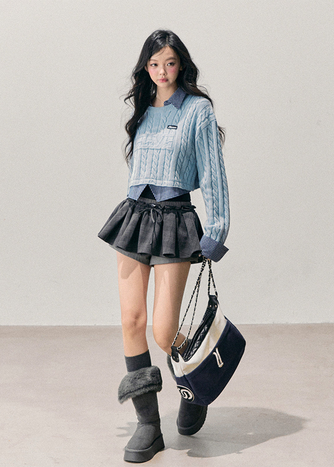 AOMALM knit top, Korean style sweater, faux layered knit, polo collar sweater, plaid collar top, women winter knitwear, soft feminine sweater, preppy Korean top, fall winter sweater women, slim knit top, casual Korean fashion, layered look sweater, aesthetic knit top, women long sleeve knit, Korean preppy style, everyday knitwear, soft wool touch sweater