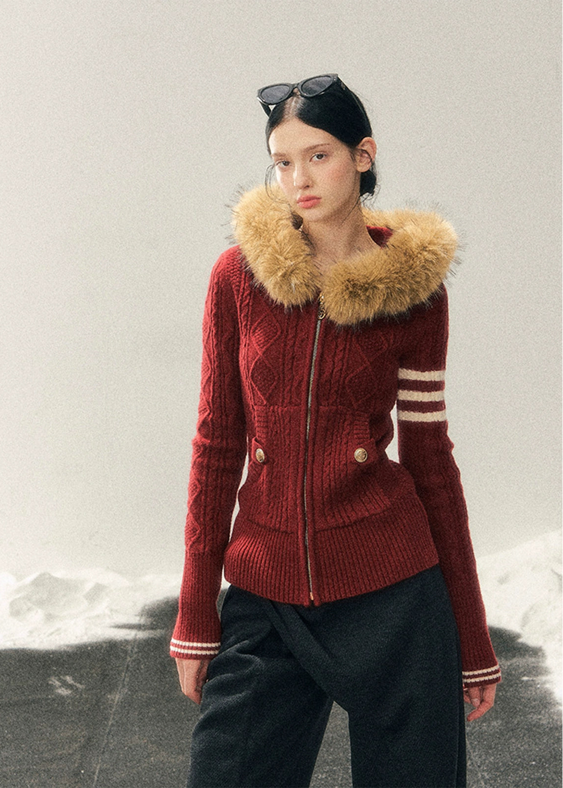 winter knit hoodie, faux fur collar sweater, Korean style knit top, AOMALM sweater, cable knit jacket women, fluffy hood knitwear, warm winter top, feminine winter fashion, Korean girly style sweater, long sleeve knit hoodie, cute winter outfits women, fur trim hood jacket, cozy knit zip sweater, soft cable knit top, trendy winter Korean fashion, warm knit hoodie women, faux fur winter clothing, elegant knit jacket