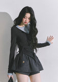 layered long sleeve top, fake two piece shirt, double layer tee, Korean fashion top, Korean-American street style, fitted long sleeve shirt, waist slimming top, hot girl aesthetic top, two tone collar top, casual layered tee, slim fit autumn top, trendy Korean tops for women, schoolgirl style top, aesthetic streetwear top, fall fashion womens tops, Y2K layered style, chic long sleeve shirt, boutique fashion tops, modern layered knit top
