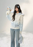 pastel gradient down jacket, star print puffer, fluffy fur collar coat, Korean girly winter wear, AW pastel outerwear, umoumo aesthetic down jacket, soft cloud blue puffer, cute winter hooded jacket, warm fluffy fur hood coat, dreamy pastel winter style, girly cozy down coat, star full-print jacket, Fragileheart soft aesthetic, sweet gradient puffer, warm winter kawaii jacket, Korean cute girl fashion, 90 white duck down jacket, fluffy big collar puffer