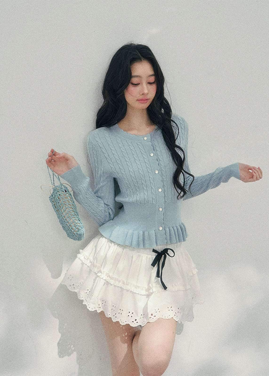 AOMALM pearl knit cardigan, French romantic cropped sweater, feminine spring knit top, Korean elegant cardigan women, pearl button knitwear, soft blush cropped cardigan, quiet luxury womens knit, ruffle hem spring sweater, romantic Korean French aesthetic clothing, delicate feminine knit top, waist defining cropped cardigan, lightweight spring knitwear women, refined pearl detail sweater, elegant pastel cardigan outfit, soft romantic womenswear knit, luxury feminine spring fashion, blush pink knit cardigan,