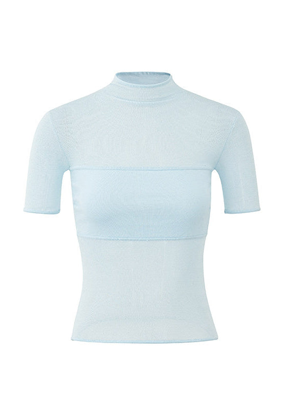 high neck t shirt women, mesh patchwork top, korean fashion top, summer outfit ideas, outfit ideas summer, slim fit t shirt women, lyocell top women, aesthetic fashion top, modern feminine clothing, parisian style clothing, versatile everyday top, chic casual outfit, lightweight summer top, sheer panel top women, minimal style top, refined casual wear, fitted tee women, stylish basic top, breathable fabric top, trendy summer top