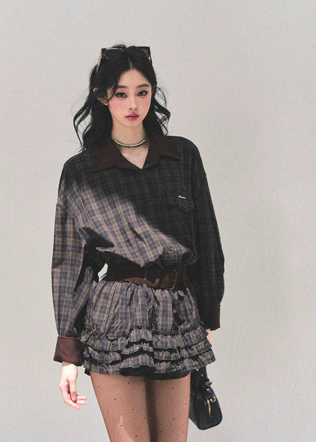sunset trajectory dress, AOMALM plaid dress, Korean winter dress, polo collar mini dress, plaid shirt dress women, retro check dress, Korean girl outfit winter, slimming mini dress, A-line plaid dress, winter cute mini dress, American retro plaid style, feminine Korean fashion, soft plaid shirt dress, long sleeve winter mini, trendy plaid mini dress, autumn outfit women, winter girly dress, AOMALM clothing, K-fashion plaid dress