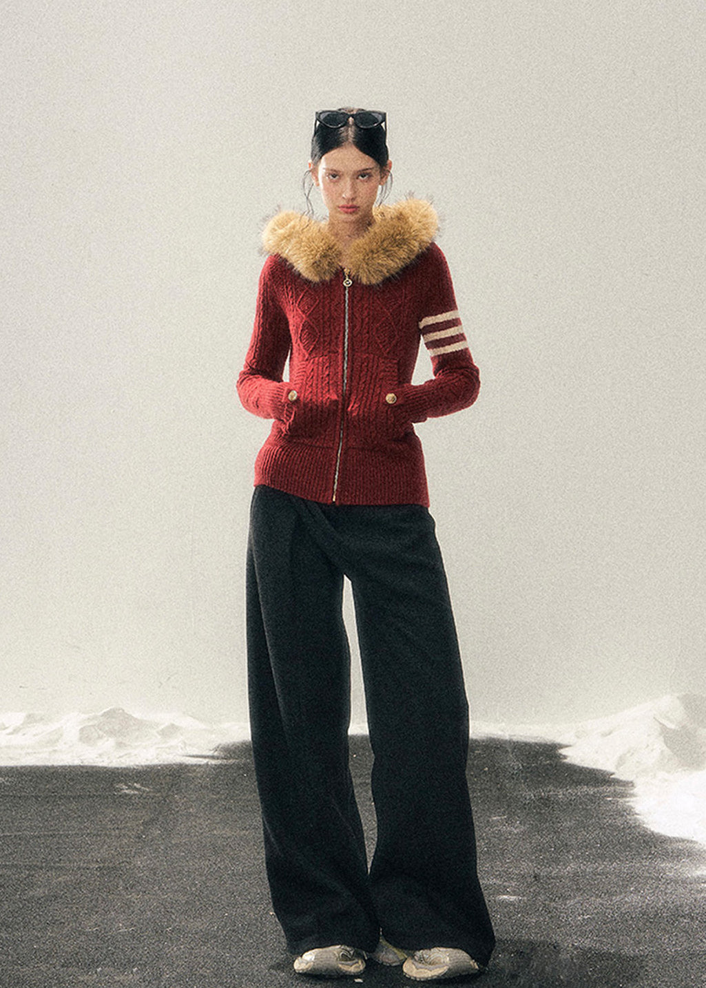 winter knit hoodie, faux fur collar sweater, Korean style knit top, AOMALM sweater, cable knit jacket women, fluffy hood knitwear, warm winter top, feminine winter fashion, Korean girly style sweater, long sleeve knit hoodie, cute winter outfits women, fur trim hood jacket, cozy knit zip sweater, soft cable knit top, trendy winter Korean fashion, warm knit hoodie women, faux fur winter clothing, elegant knit jacket