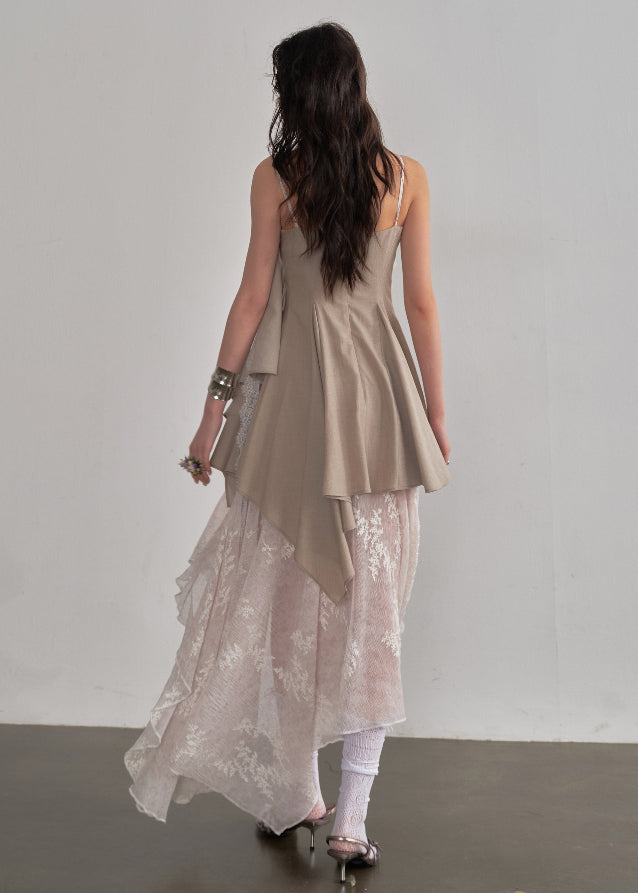JNYLON layered sundress women, Korean romantic fairy dress, irregular embroidery slip dress, stylish Korean fashion maxi dress, natural beauty layered dress women, trendy Korean street romantic outfit, embroidered lace sundress Korean style, lightweight spring layered dress women, chic natural aesthetic dress, Korean fashion fairycore dress, modern Korean feminine sundress