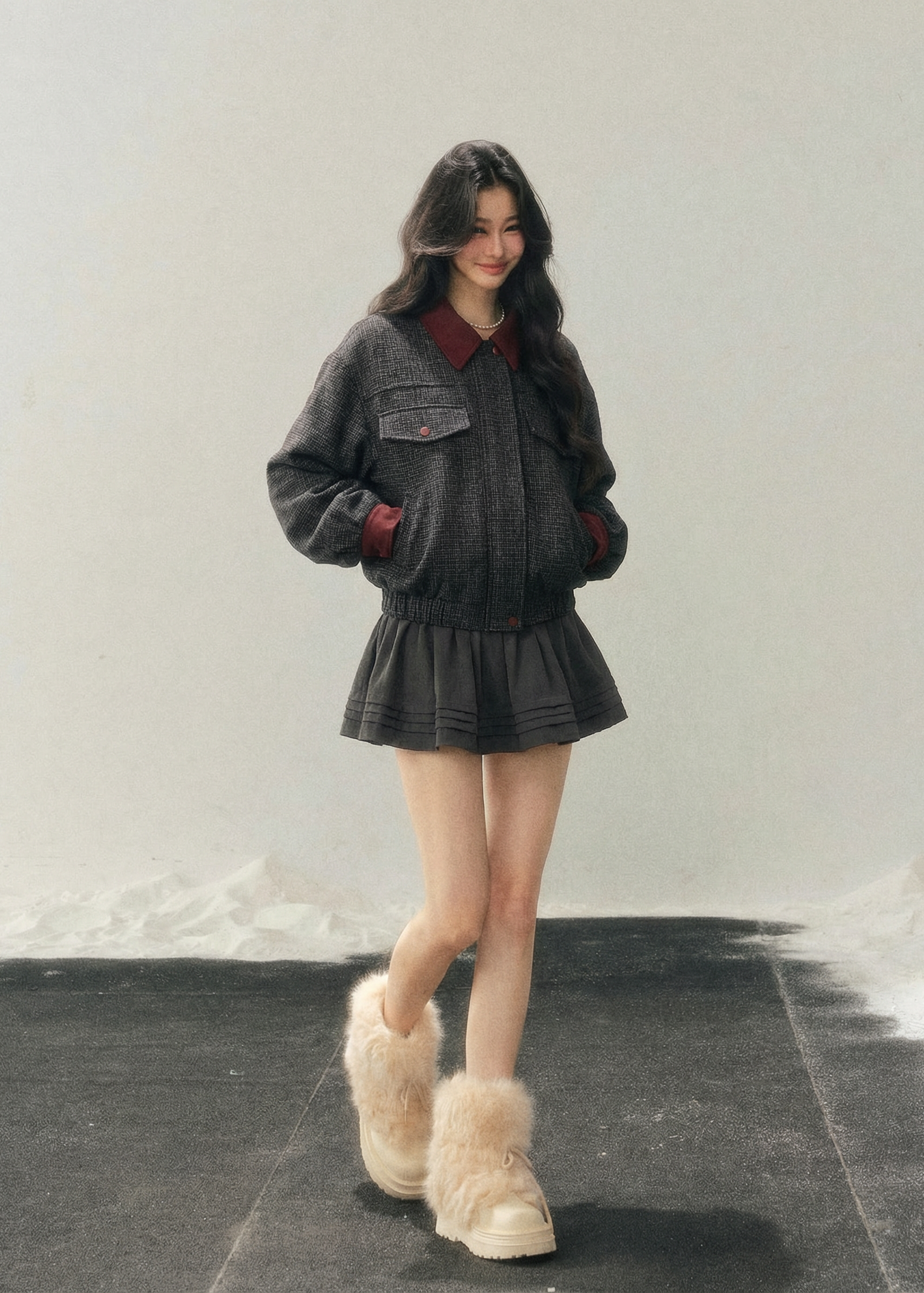 AOMALM wool set, Hepburn style two piece, Korean winter outfit women, wool jacket skirt set, feminine wool suit, brown winter set women, vintage inspired wool outfit, Korean aesthetic winter wear