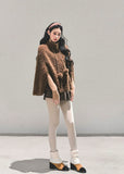 lamb wool cloak women, korean cape jacket, brown winter warm top, shearling cape coat, lambcore winter outerwear, mocha wool cloak, fw25 warm jacket women, poncho style winter coat, stand collar wool cape, cozy brown winter top
