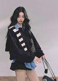 oversize sweatshirt women, layered polo sweatshirt, fake two piece top, Korean preppy style top, American college style pullover, fall winter oversized top, blue layered sweatshirt, preppy polo collar top, Korean fashion women tops, streetwear layered sweatshirt, oversized polo sweater, womens autumn casual tops
