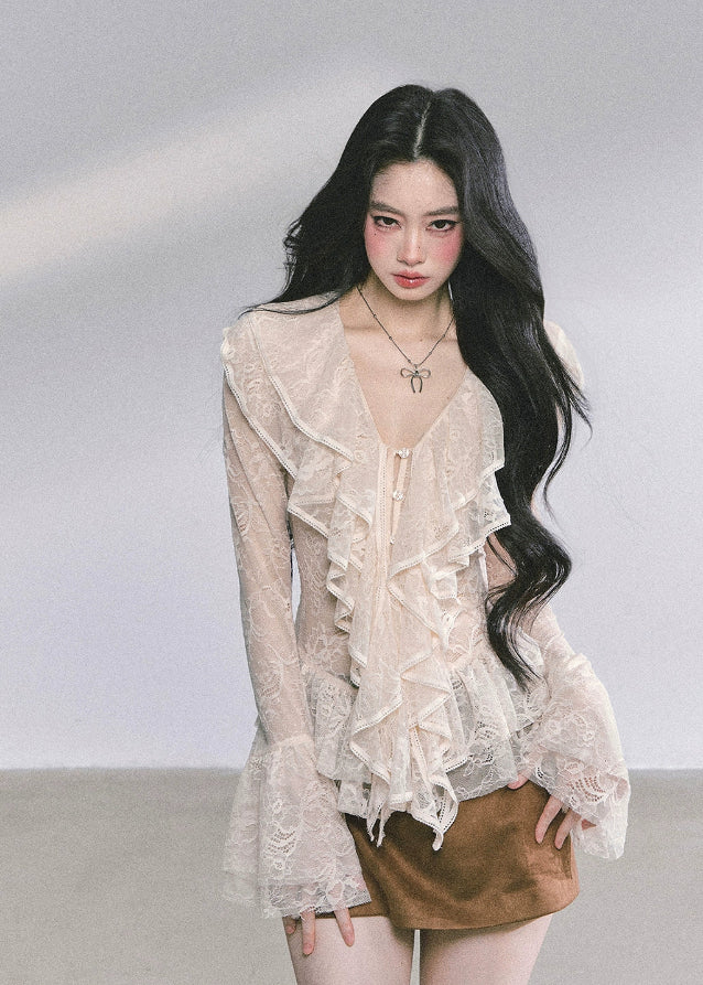 woolen suit set, lace layered top, french autumn outfit, hepbum style jacket, suede mini skirt set, korean fashion three piece, fall winter women's set, caramel jacket outfit, lace camisole top, elegant wool suit women
