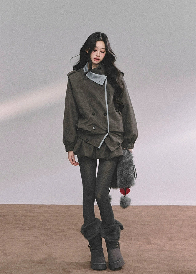 French wool suit set, women's blazer two-piece, autumn blazer outfit, luxury wool skirt set, Korean fashion suit set, bud skirt outfit, fall winter two-piece set, elegant French style outfit, Korean American street style set, women's oversized blazer, soft wool jacket outfit, urban chic women's set, K-fashion wool blazer, boutique women's suit set, trendy fall skirt set, winter fashion two-piece, high-end women's blazer set
