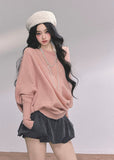 off shoulder knit sweater women, soft knit pullover, pastel slanted shoulder top, autumn oversize knit, gentle style sweater, korean soft knit top, blush knit sweater, fw25 knitwear
