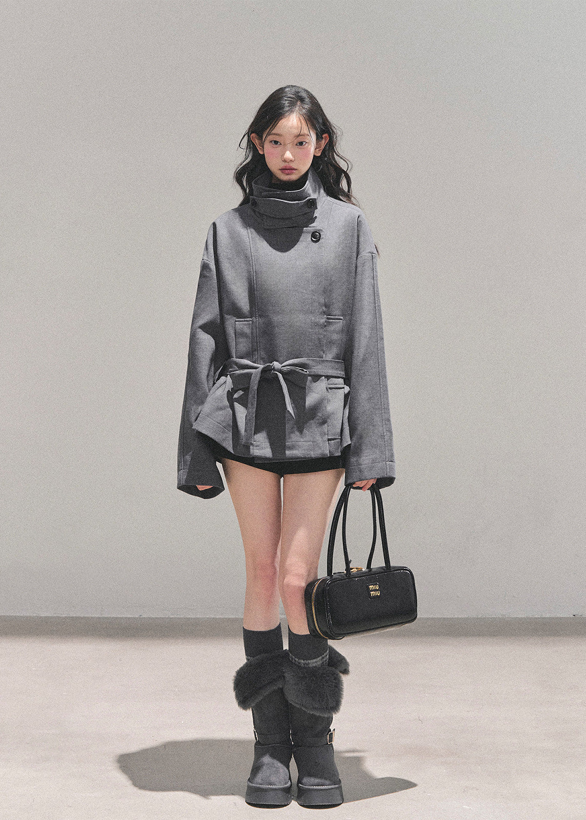 AOMALM coat, French Hepburn coat, Korean feminine trench, turtleneck wrap coat, winter knit coat women, belted trench coat, soft feminine outerwear, Korean winter coat, elegant women’s coat, loose fit trench, minimal luxury coat, autumn winter outerwear, French style coat women, neutral winter coat, chic knit trench