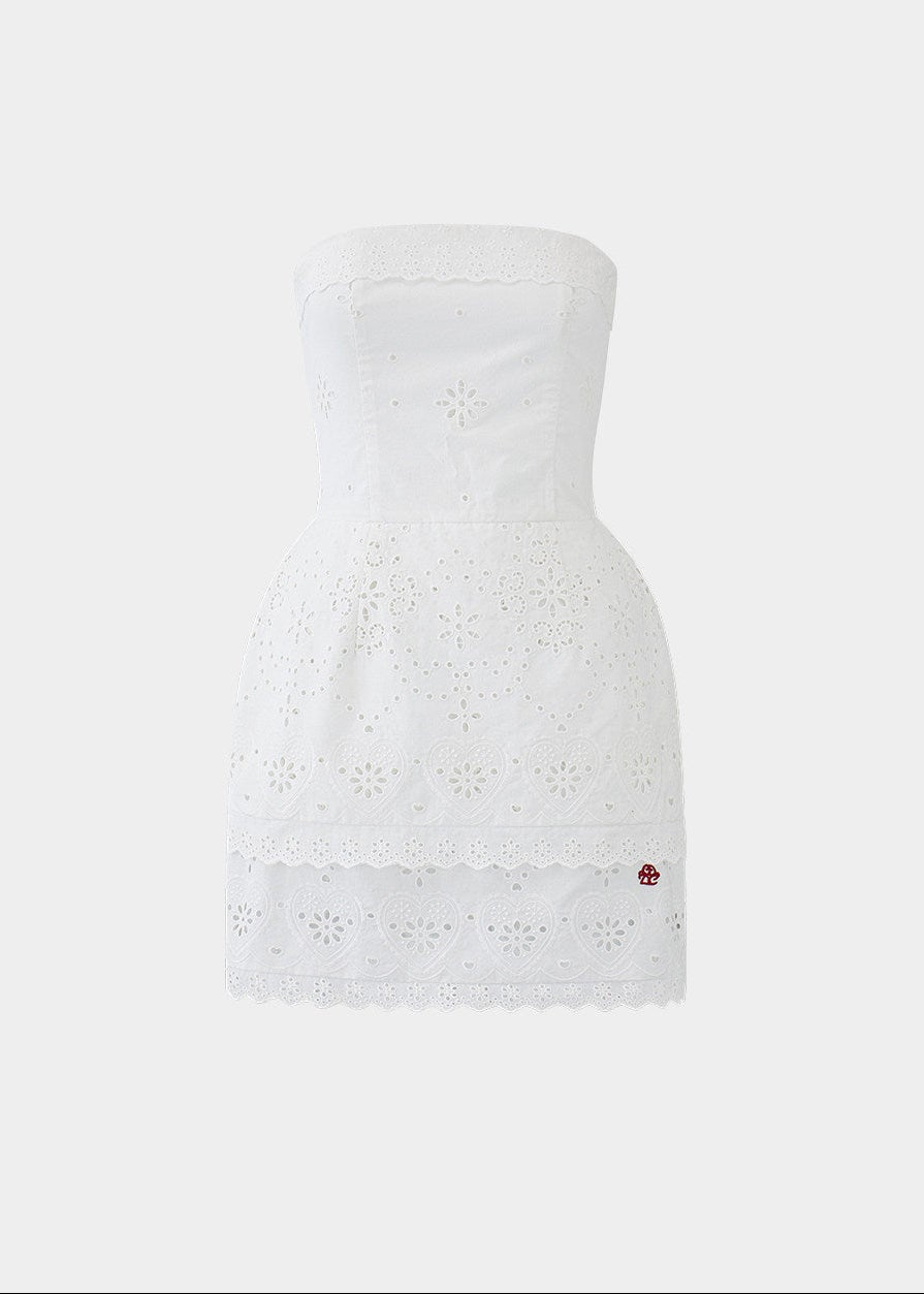 strapless white dress, bandeau mini dress, embroidered white dress, korean fashion dress, ivory mini dress, minimalist strapless dress, fitted mini dress women, elegant summer dress, non slip bandeau dress, clean silhouette dress, feminine white outfit, chic mini dress, parisian style dress, refined minimal dress, spring summer dress women, aesthetic fashion dress, modern feminine clothing, versatile party dress, soft elegant dress, statement white dress