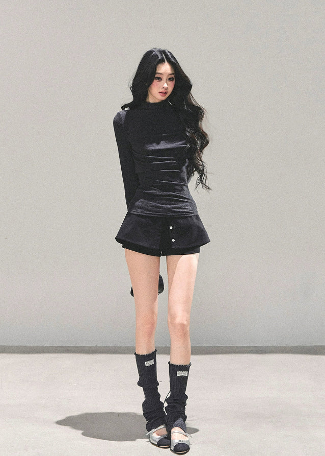 semi turtleneck top, Korean style knit top, slim fit long sleeve shirt, autumn winter base layer, women’s fitted turtleneck, AOMALM top, hot girl style top, gray slim top, stretchy knit shirt, Korean fashion 2025, feminine style top, sleek silhouette shirt, chic winter tops, layering knit top, soft turtleneck tee, body shaping knit shirt, casual elegant top, warm winter knitwear, stylish women’s tops, minimal Korean fashion