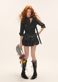 plaid skirt set women, two piece outfit plaid, street style set women, korean fashion set, plaid shirt skirt set, urban feminine outfit, mini skirt set women, structured shirt outfit, strap detail clothing, modern streetwear women, matching set women, casual fashion set, edgy feminine outfit, spring summer set women, tailored street style, versatile two piece outfit, contemporary fashion women, plaid mini skirt outfit, chic urban clothing, statement set women