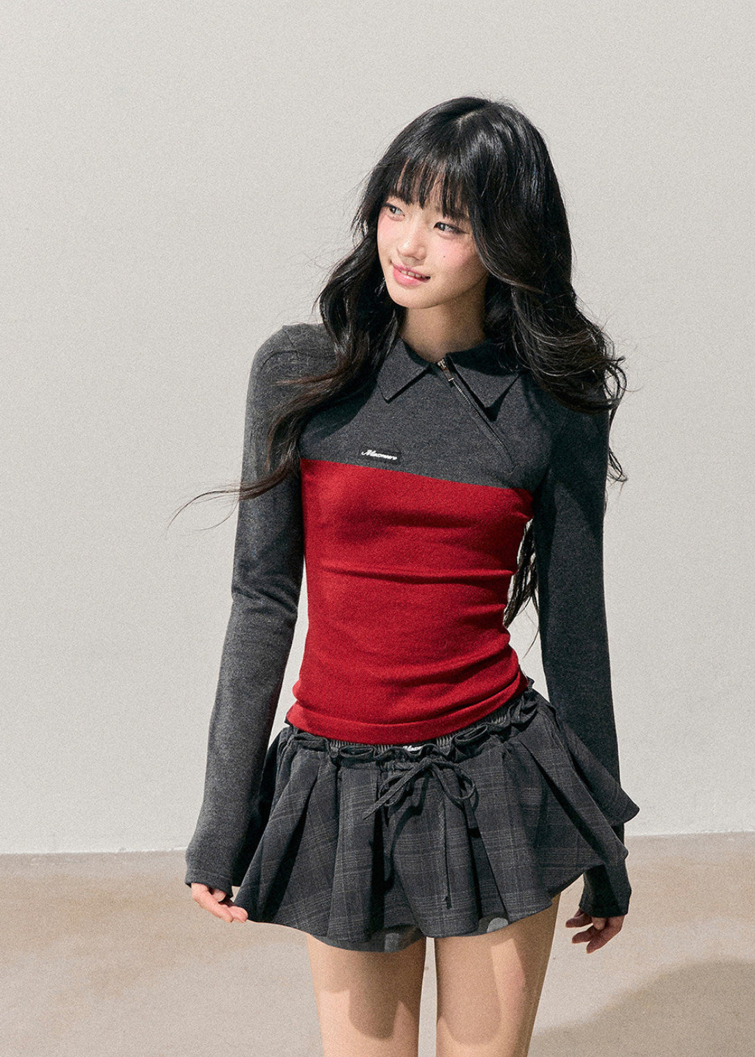 women knit top, slim polo top, long sleeve knit shirt, korean style top, feminine knitwear, autumn winter top, polo collar knit, slimming top women, stretch knit shirt, casual knit top, soft feminine top, layered winter top, everyday knitwear, stylish women top, minimal knit top, korean fashion women, fall winter clothing, waist slimming top, modern knit shirt, chic knit top