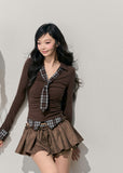 AOMALM top, Korean feminine top, fake two piece top, layered long sleeve tee, slim fit women top, V neck Korean top, plaid layered shirt, autumn winter women top, soft knit top women, Korean aesthetic clothing, feminine daily wear, slim waist top, vintage plaid top, winter layering top, casual Korean style, AOMALM women clothing, Korean fashion top, elegant long sleeve tee
